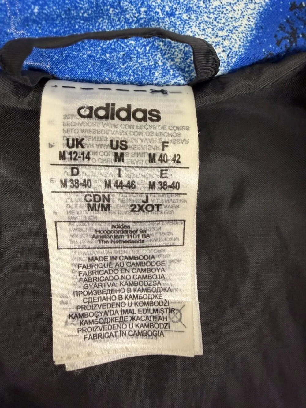 adidas Men’s M Blue Black Abstract Print Full Zip Track Jacket Logo